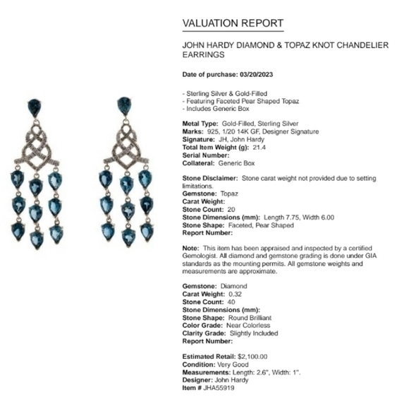 JOHN Hardy Topaz and Diamond Chandelier Earrings - Picture 5 of 6